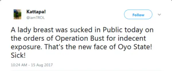 Indecent Dressed Lady Allegedly Had Her Breasts Sucked In Public As Punishment In Oyo State